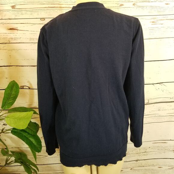 7th Avenue Cardigan Button Front Pocket v-neck Navy Sz Large - Picture 3 of 8